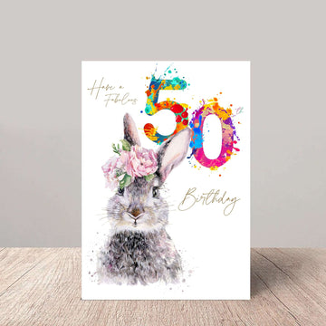 Country Hare 50th Birthday Card