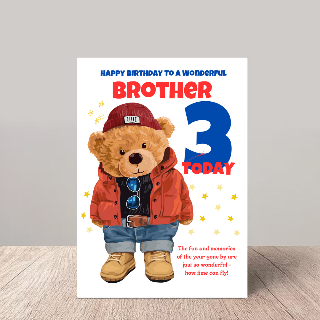 Bear Brother 3rd Birthday Card