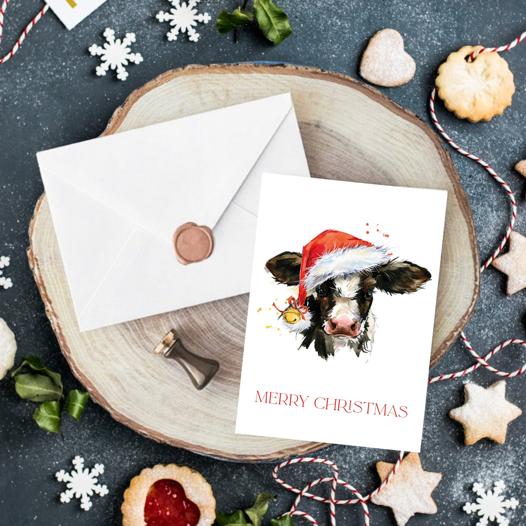 Pack of 5 Calf Christmas Notelet Cards