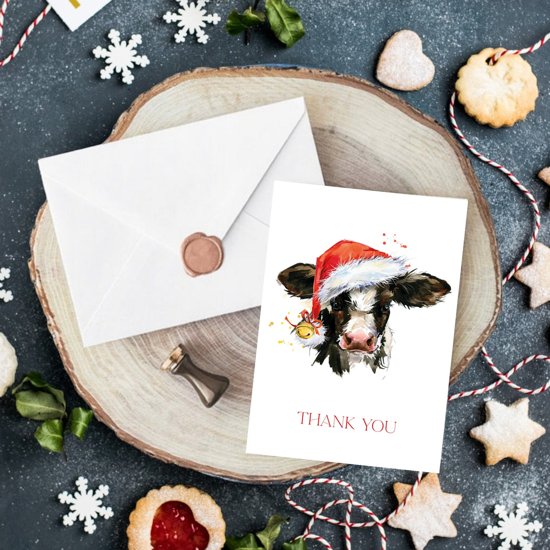 Pack of 5 Calf Christmas Thank You Notelet Cards
