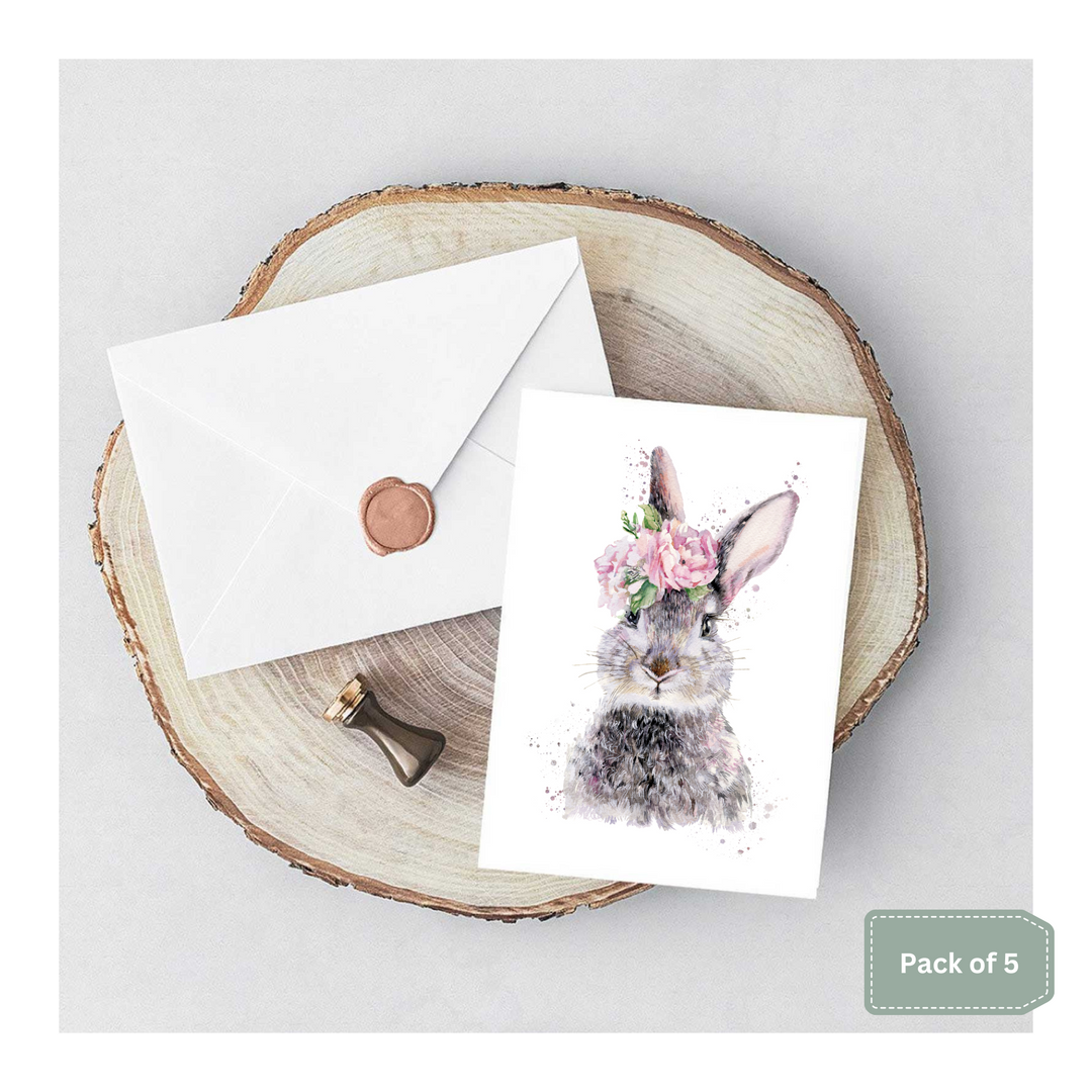 Pack of 5 Floral Country Hare Notelet Cards
