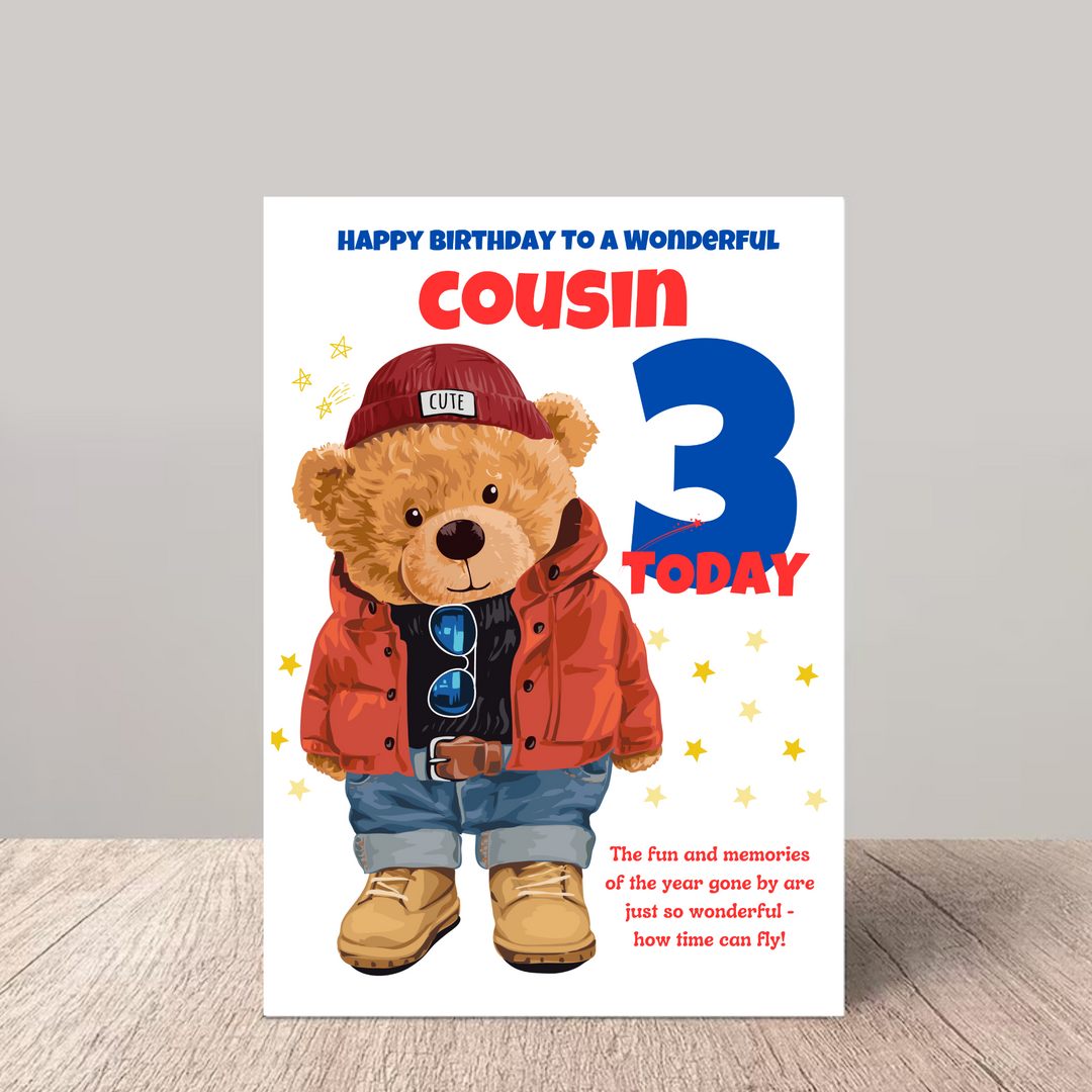 Bear Cousin 3rd Birthday Card