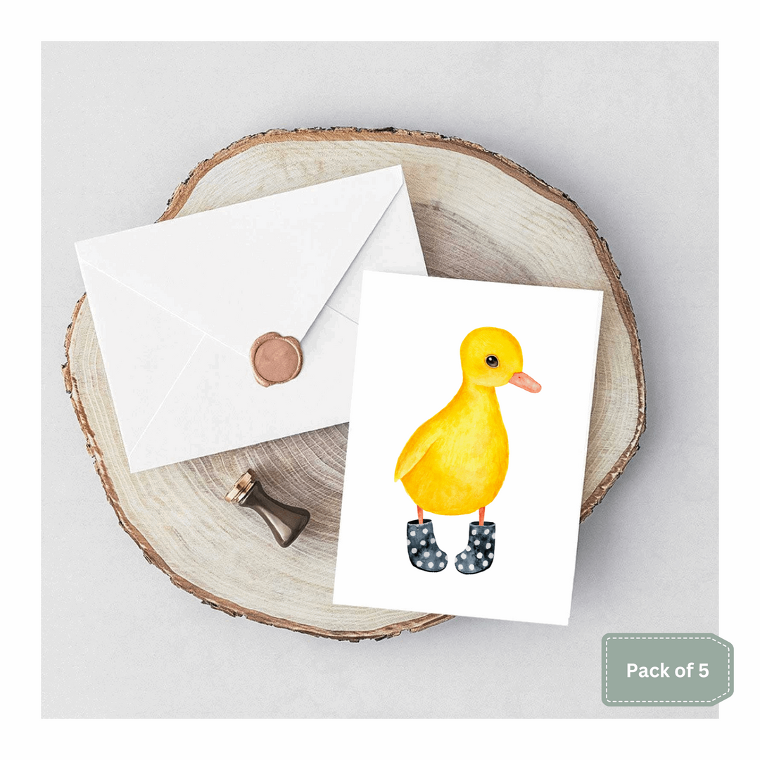 Pack of 5 Adorable Duck in Wellies Notelet Cards