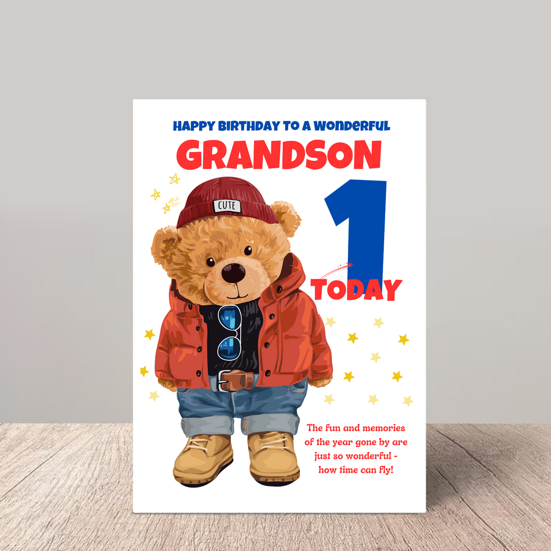 Bear Grandson 1st Birthday Card