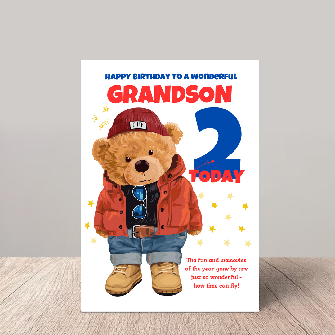 Bear Grandson 2nd Birthday Card