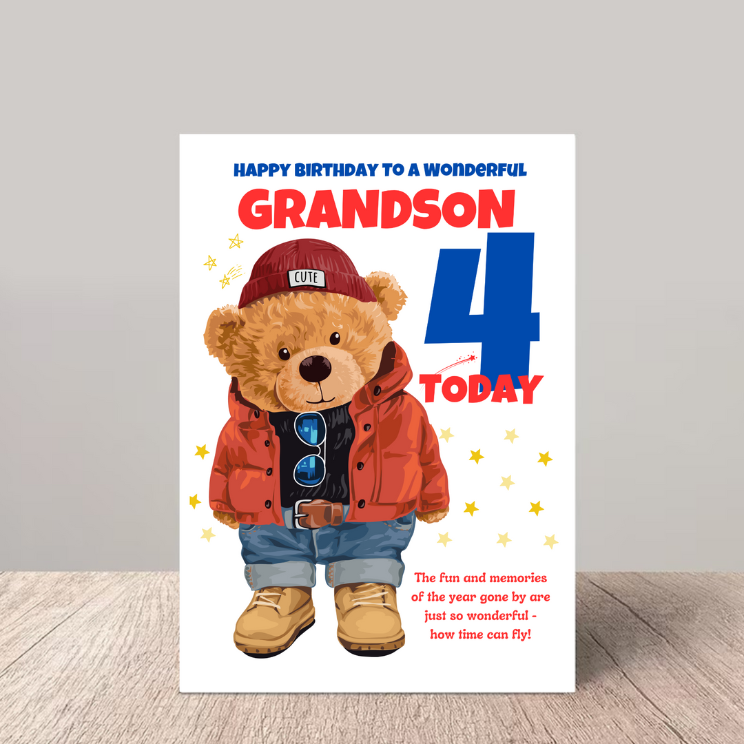 Bear Grandson 4th Birthday Card