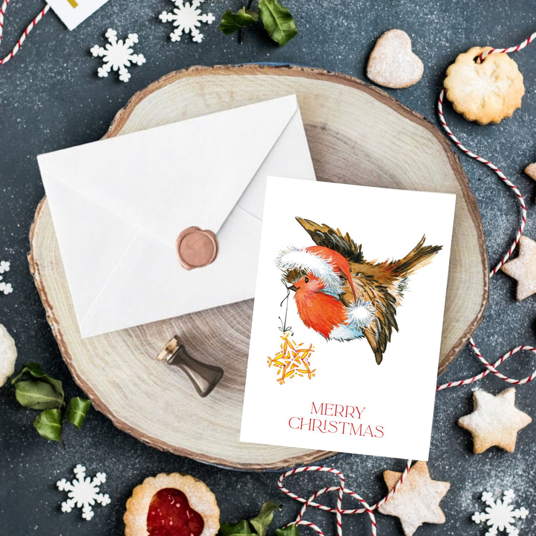 Pack of 5 Robin Christmas Notelet Cards