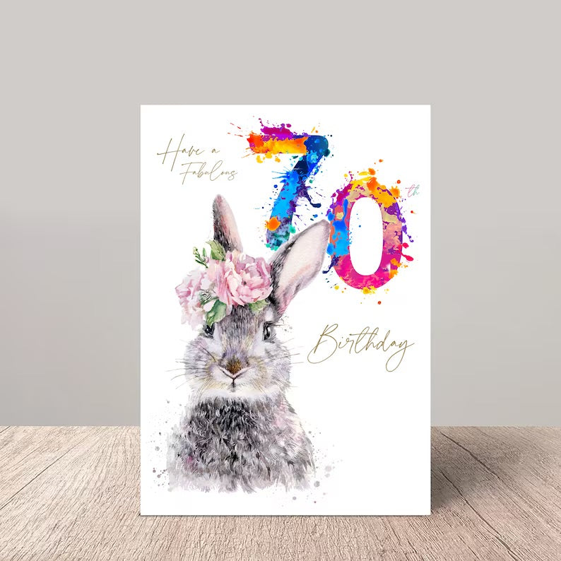 Country Hare 70th Birthday Card